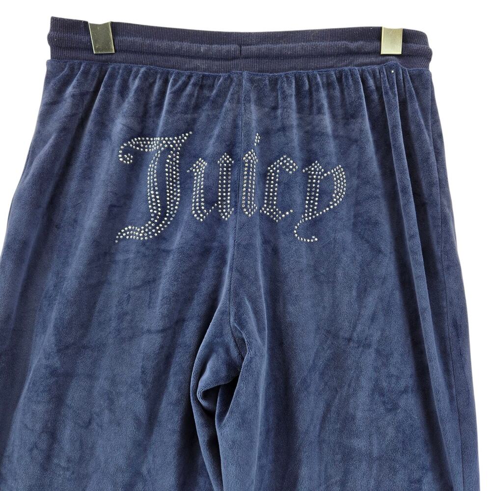Juicy Couture Velour Pants Womens Medium Blue Straight Leg Crop High Rise Bling‎ - Picture 2 of 9